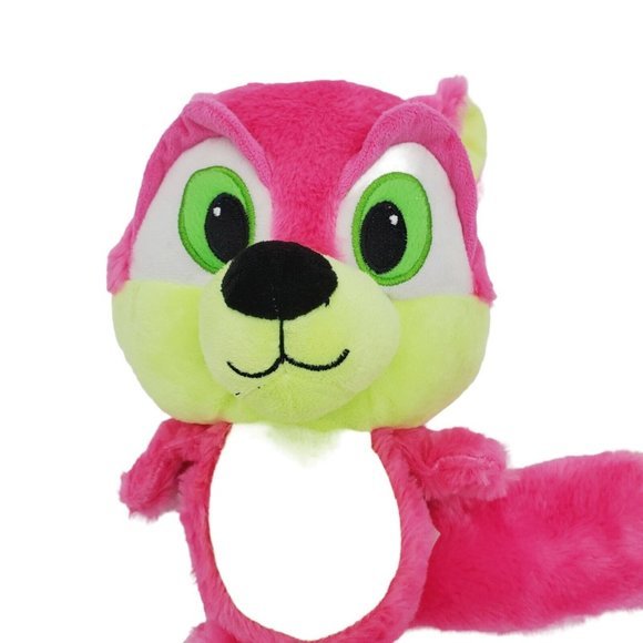 BJ Toy Co‎ Pink  Fox Wolf Plush Stuffed Animal 12" Neon Bright Yellow Rare Toy - Picture 2 of 5